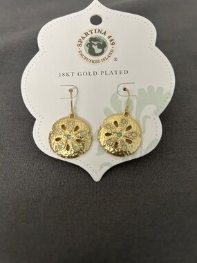 Spartina 449 Gold Sand Dollar Drop Earrings with Aqua Accents